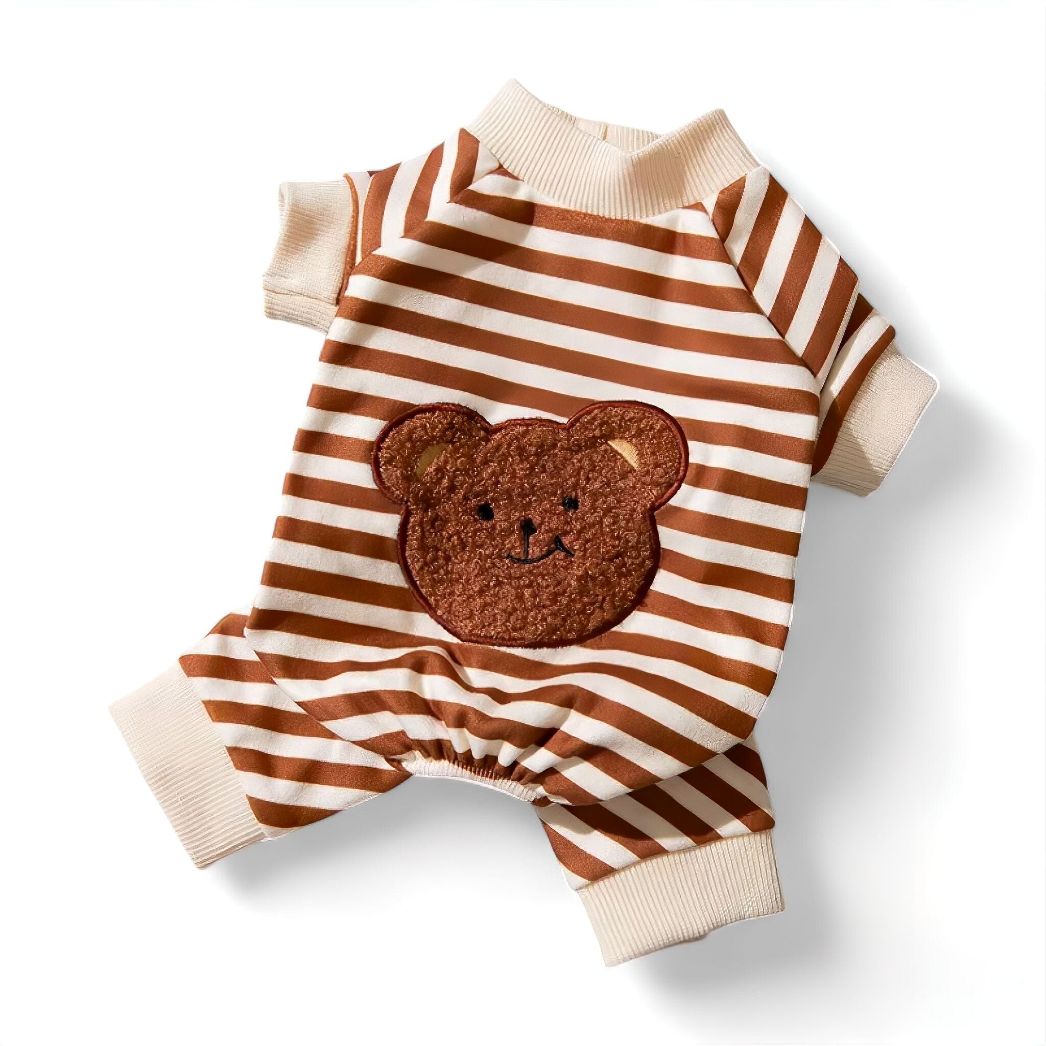 Striped Bear Jumpsuit Luxe Pet Store Coffee XS 