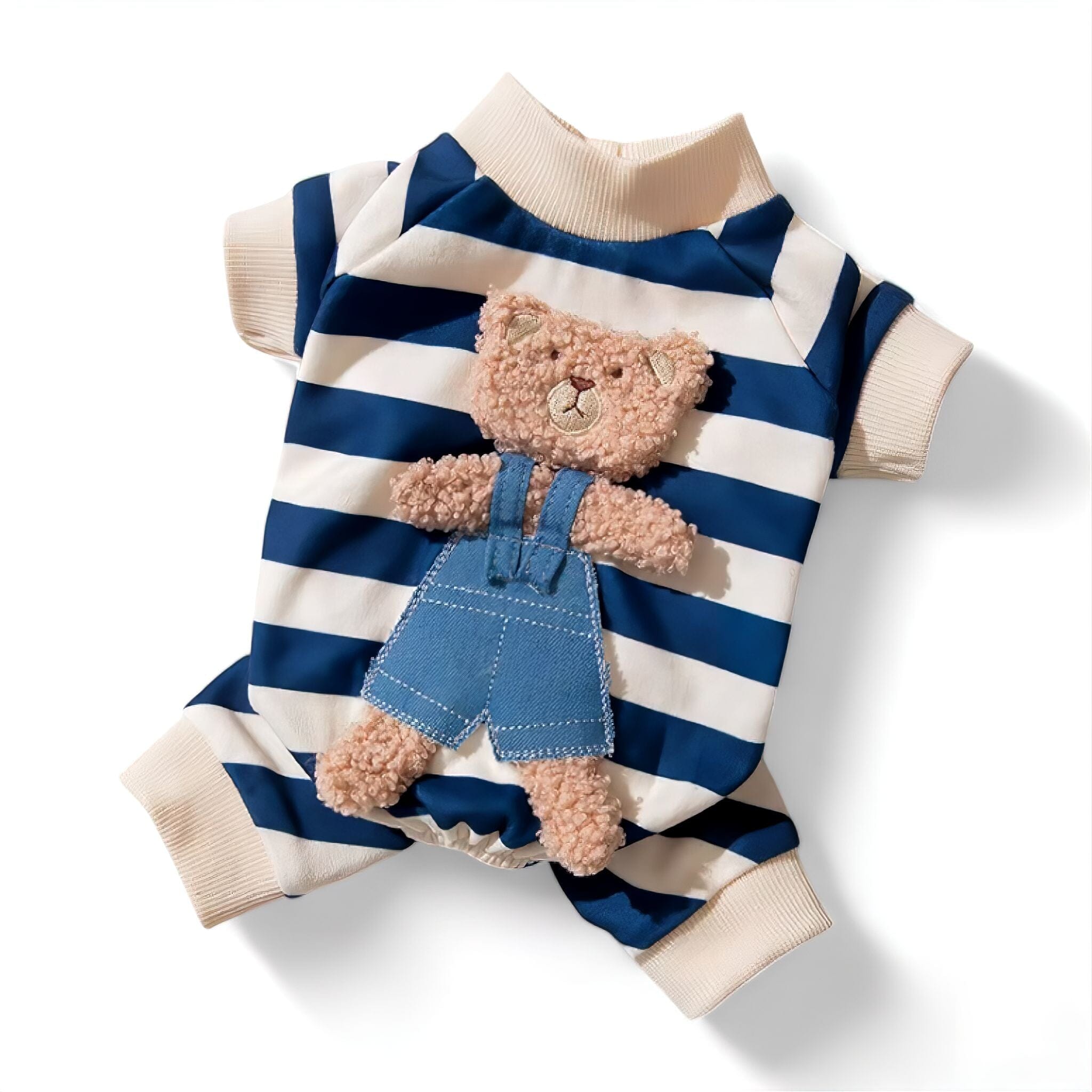 Striped Bear Jumpsuit Luxe Pet Store Blue XS 