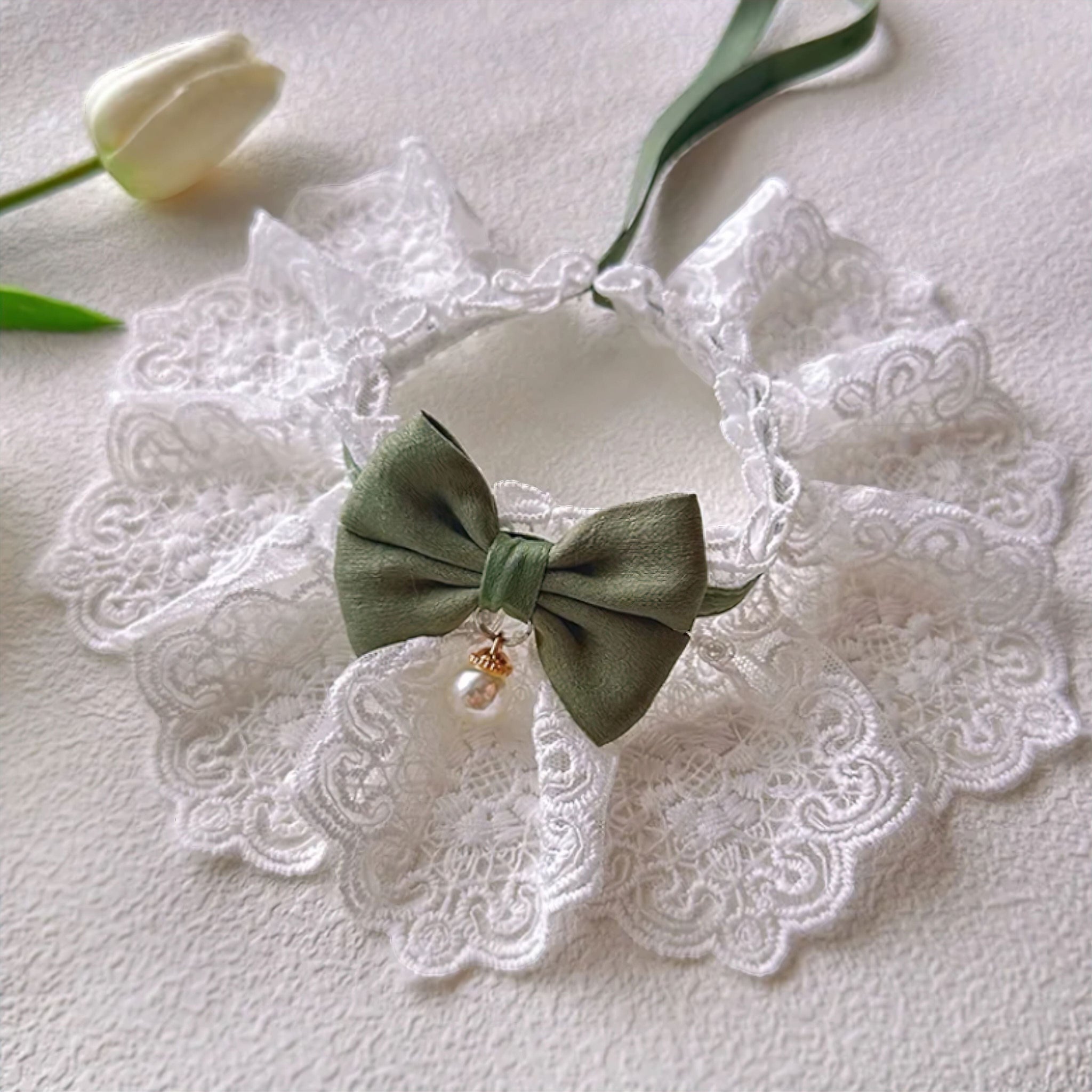 Elegant Lace Pet Bib Collar Luxe Pet Store Green XS 