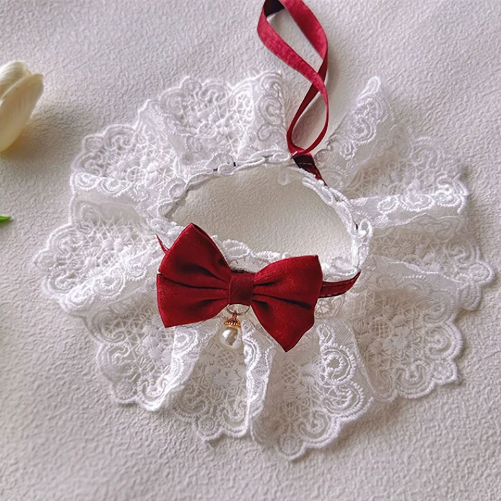 Elegant Lace Pet Bib Collar Luxe Pet Store Red XS 
